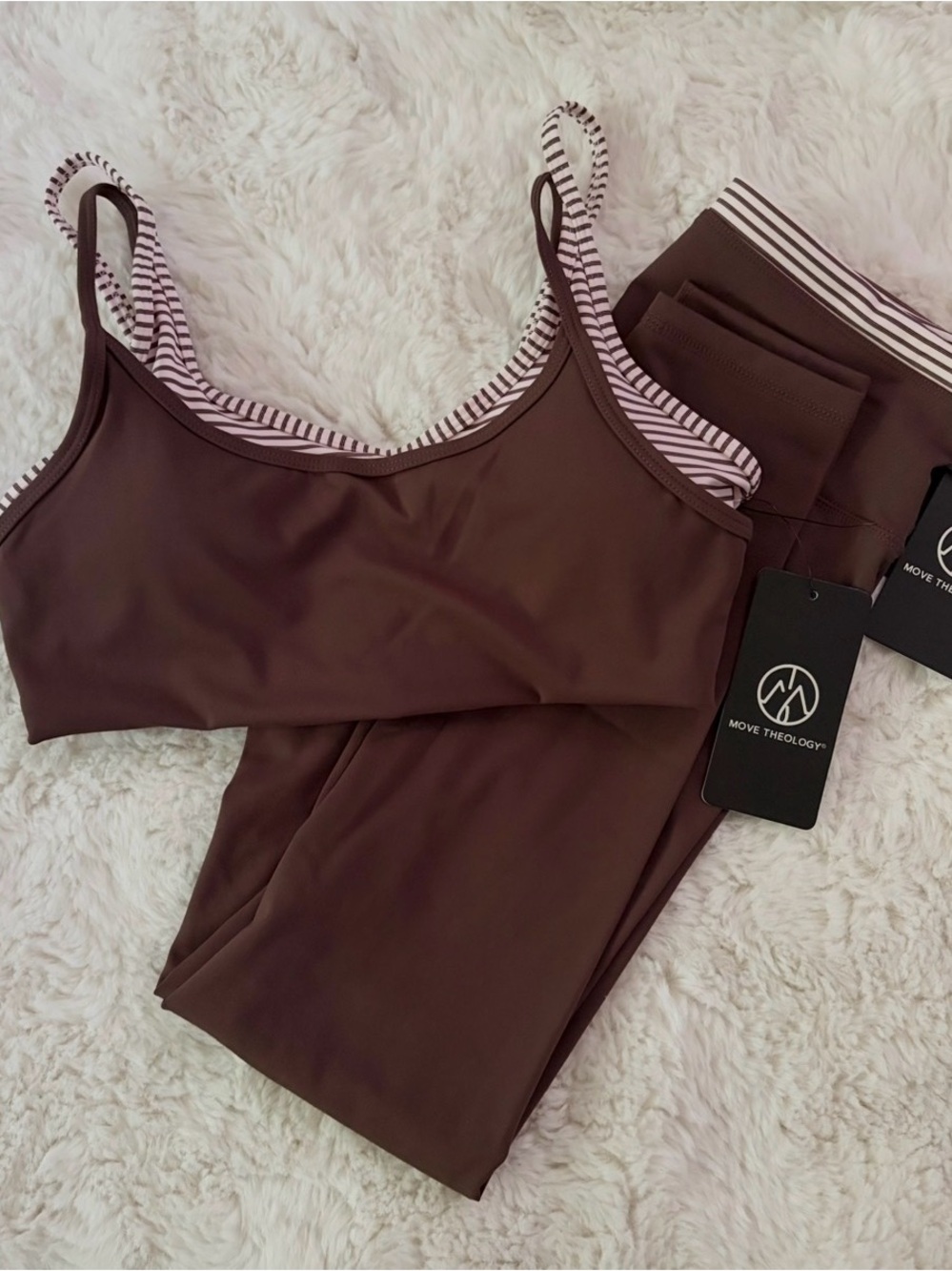 Move Theology Double Layered 2 Piece Workout Set - Brown and Cream/Pink
Stripes